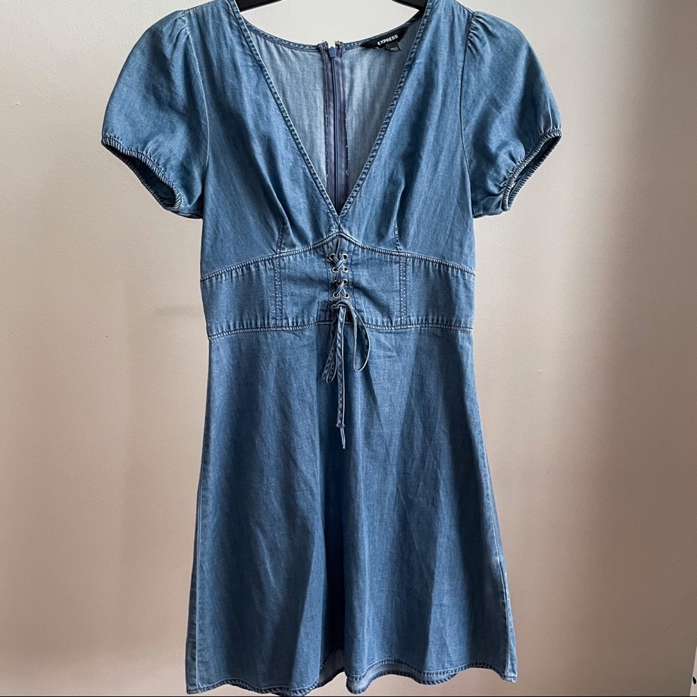 Express Denim Dress V-Neck with Cap Sleeves (Size 00)